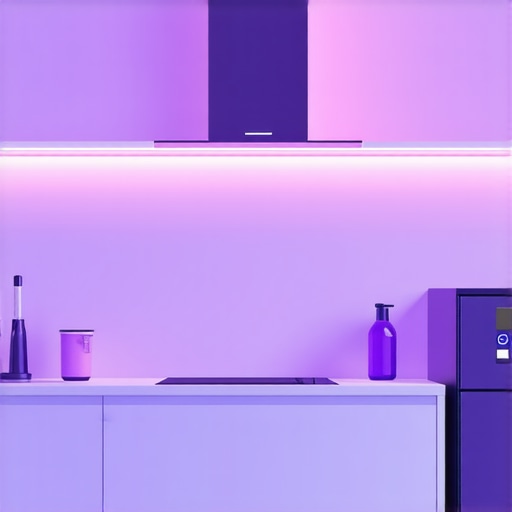 Futuristic Smart Kitchen with AI Integration Modern kitchen showcasing AI-powered appliances and IoT devices.