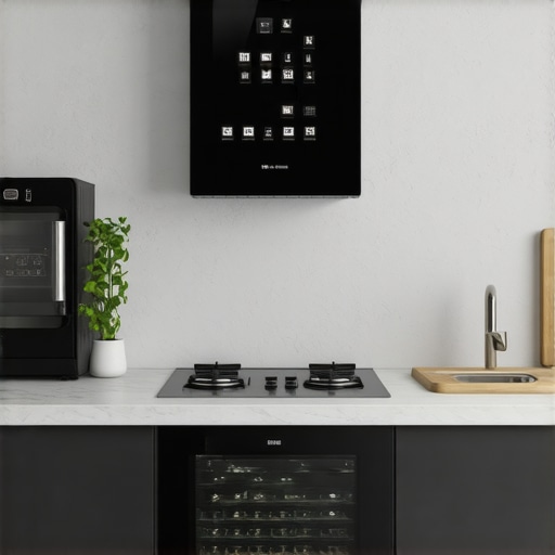 Smart Appliances in Modern Kitchen Smart home appliances like refrigerator and washer in stylish kitchen with digital interfaces