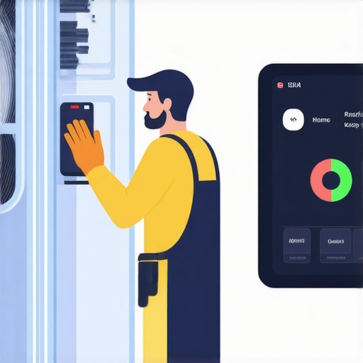 Maintaining Energy-Efficient Appliances Homeowner cleaning refrigerator coils and checking smart energy monitor.