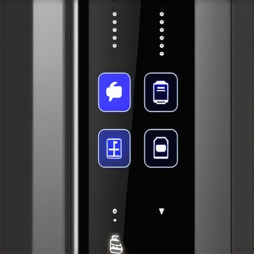 Close-up of a modern smart refrigerator touchscreen displaying compatibility icons.