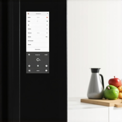 Modern smart refrigerator with touchscreen control panel in a contemporary kitchen