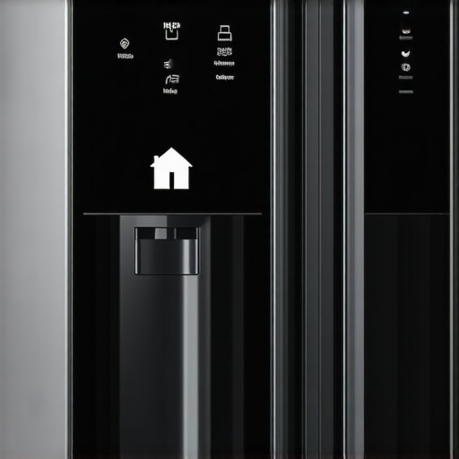 A high-tech smart refrigerator with digital display in a contemporary kitchen setting