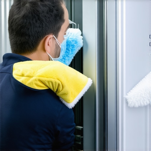 Technician using microfiber brush to clean refrigerator coils to improve efficiency