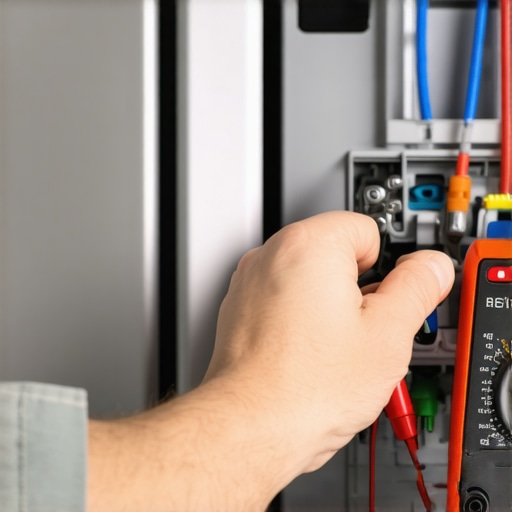 Person testing smart refrigerator electrical connection with a multimeter