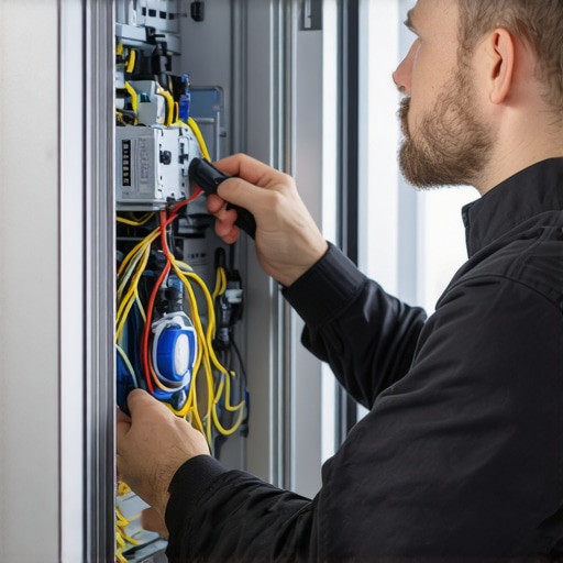Technician examining the back of a smart refrigerator for noise issues.