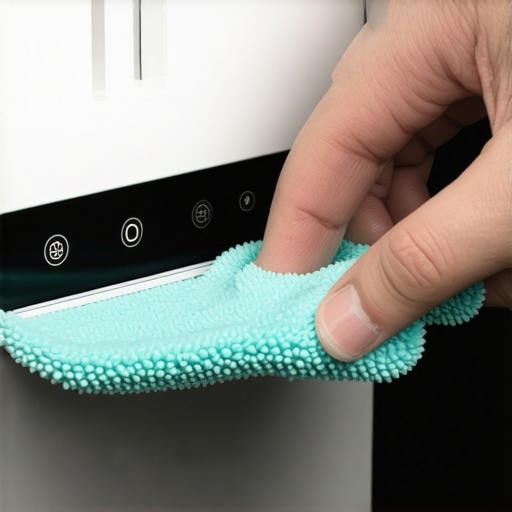 Smart appliances maintenance tools in action Person cleaning appliance sensors with microfiber cloth and microfilter brush
