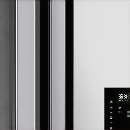 Close-up of a digital smart fridge control panel with lights and touchscreen interface