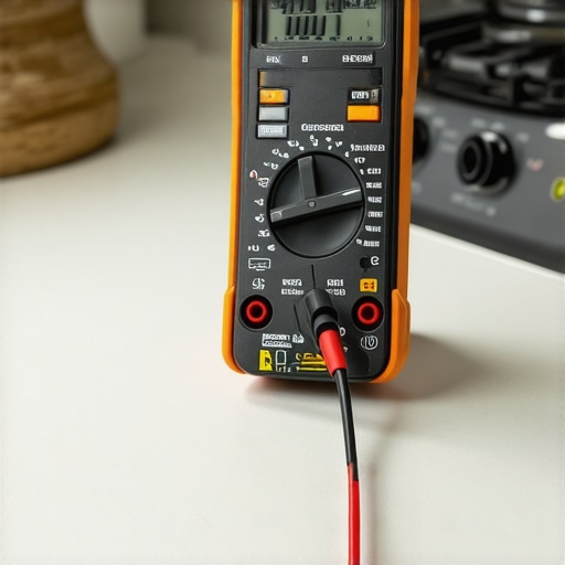 Person testing an appliance with a digital multimeter to ensure proper electrical function