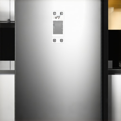 Close-up of a smart fridge's calibration screen with sensors inside the refrigerator