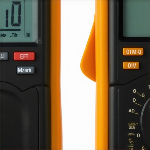 Multimeter testing a refrigerator's electrical system alongside a smartphone displaying an appliance diagnostic app