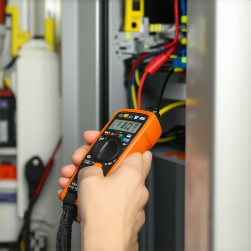 Person testing appliance wiring with a multimeter to ensure proper function