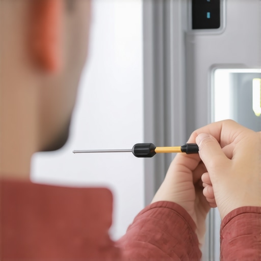 Person adjusting the temperature sensor inside a smart refrigerator