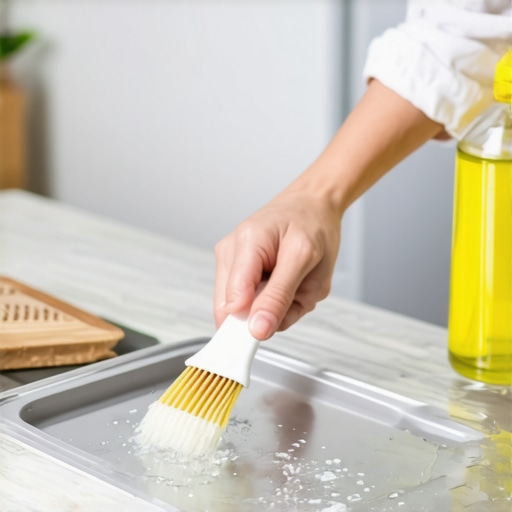 Person scrubbing refrigerator drip pan with brush and vinegar
