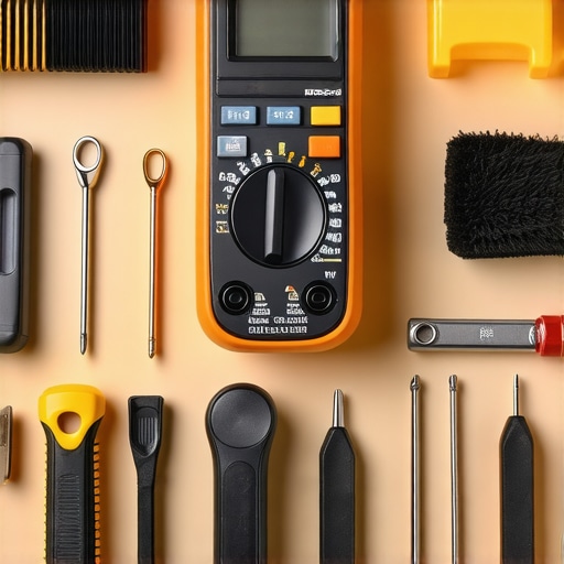 Toolkit with multimeter, microfiber brush, screwdrivers, and pry tools for appliance care