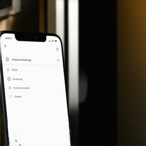Smartphone screen showing app permission options with a smart fridge nearby