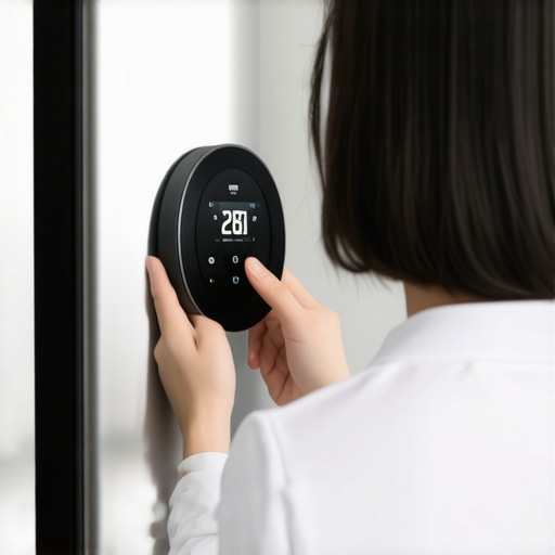 Person measuring humidity and adjusting fridge controls in a contemporary kitchen