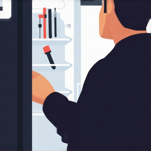 Technician inspecting a refrigerator's components to fix noise issues.