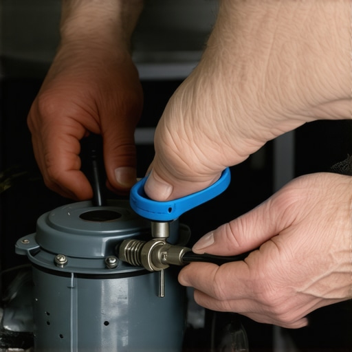 Hands using tools to unscrew a washing machine pump cover