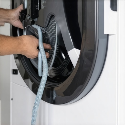 Person replacing washing machine hose to fix bulge