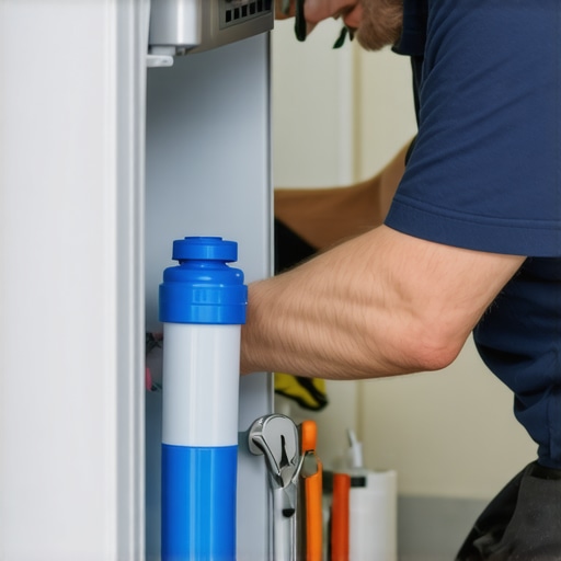 Person replacing a water filter in a modern refrigerator