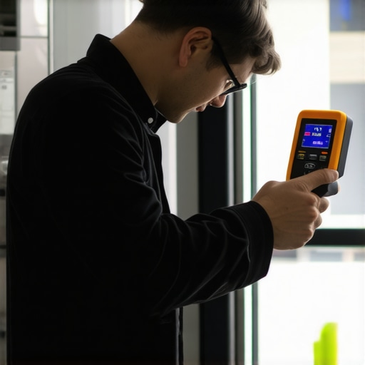Technician inspecting appliances with digital tools for maintenance