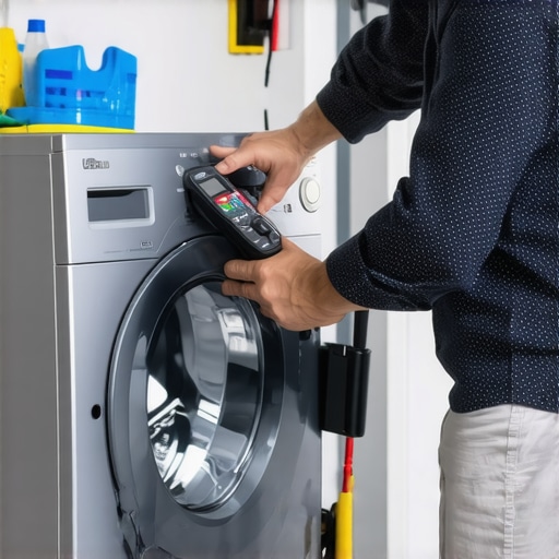Homeowner inspecting and maintaining appliances with tools and diagnostics