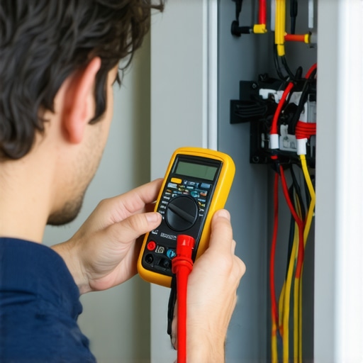 Using a multimeter for appliance troubleshooting Person holding a multimeter to diagnose an appliance's electrical connection.
