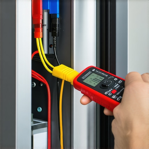 Person checking appliance electrical connection with a multimeter