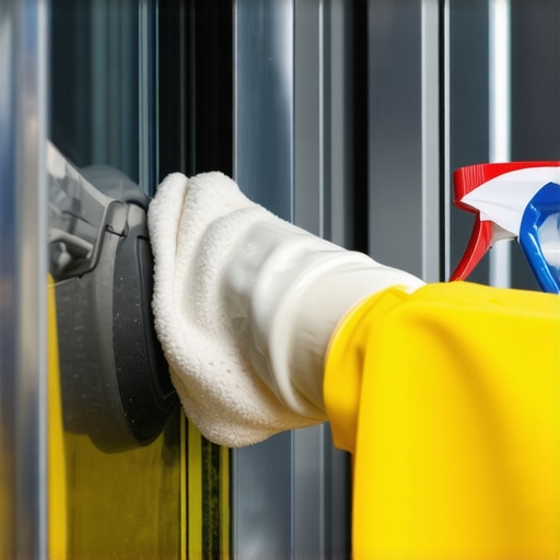Person disinfecting the washing machine rubber gasket with a cloth