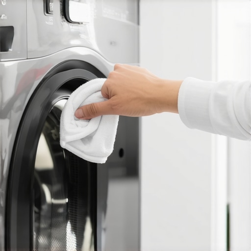 Cleaning the Washer Seal for Freshness Person wiping the washing machine door gasket with cleaning solution