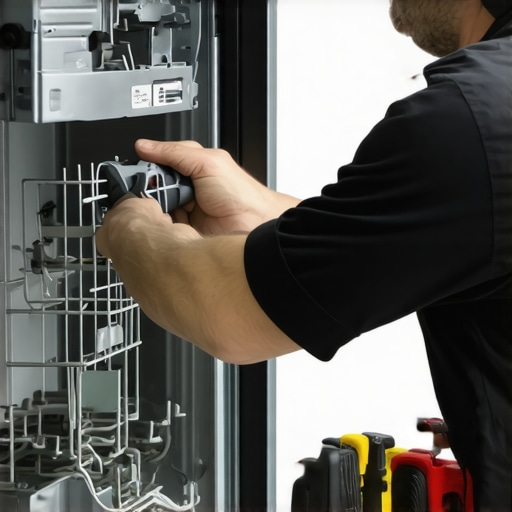 Tech fixing dishwasher latch with screwdriver and pliers