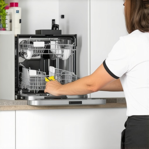 Person measuring a dishwasher with a tape measure in a modern kitchen