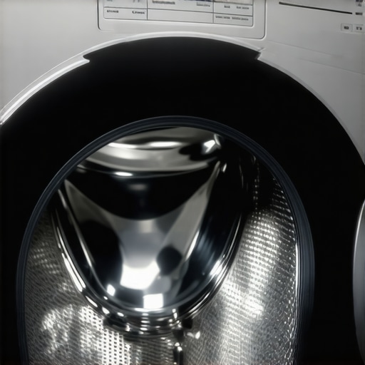 A sleek washing machine highlighting vibration reduction technology, such as shock absorbers and insulated panels.