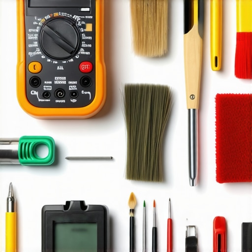 A professional toolkit with digital multimeter, brushes, and diagnostic devices for appliance upkeep