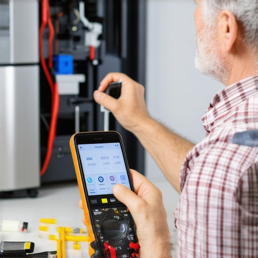 Homeowner using digital tools and brushes to maintain appliances.