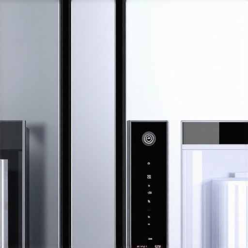 Close-up of a sleek smart refrigerator with digital display and modern design