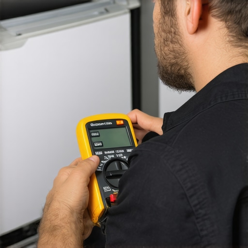 Using a Multimeter for Appliance Diagnostics Technician testing appliance electrical connection with a multimeter.