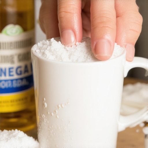Person scrubbing a mug with a sponge, demonstrating cleaning of chalky residue