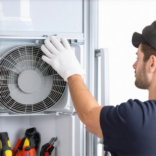 Cleaning a Refrigerator Fan and Vents Technician cleaning dust and debris from refrigerator's fan and airflow vents.