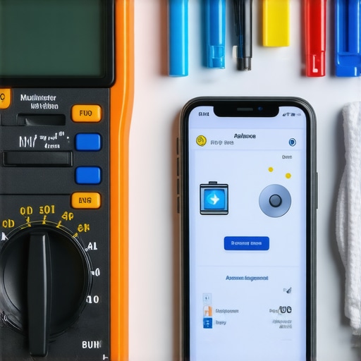 Maintenance tools for home appliances including a multimeter, microfiber cloth, and smartphone app