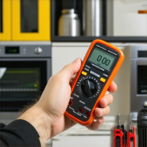 Technician using multimeter and brushes to service modern appliances