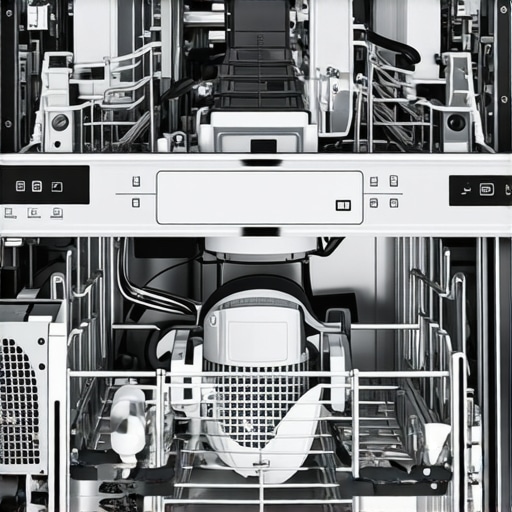 Close-up of a modern quiet dishwasher showing its control panel and insulation