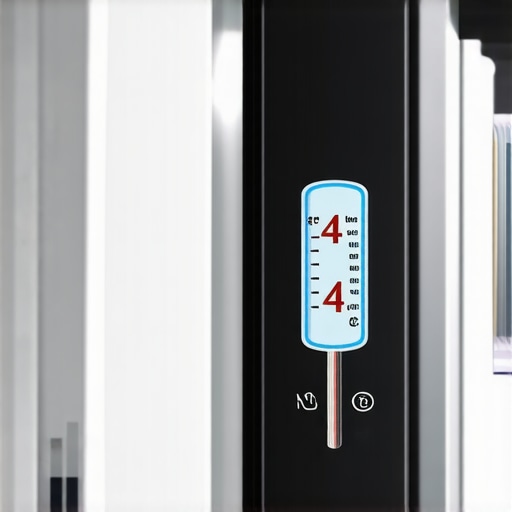 A digital thermometer inside a fridge showing 4°C, focusing on proper temperature management for dairy items.