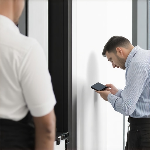 Person using a smartphone to reset a smart fridge in a kitchen