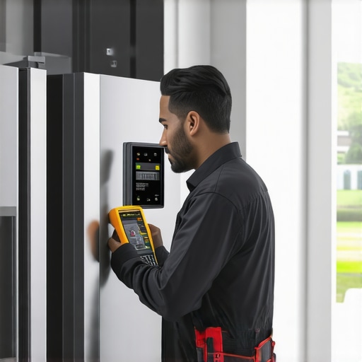 Technician troubleshooting a smart refrigerator with a multimeter