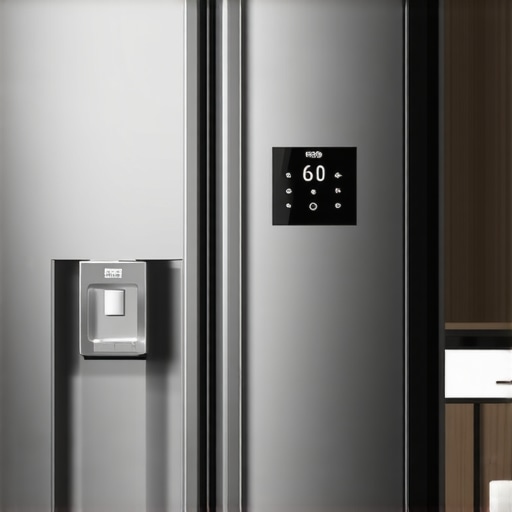 Smart Refrigerator with Digital Controls Close-up of a modern smart refrigerator showing digital control panel.
