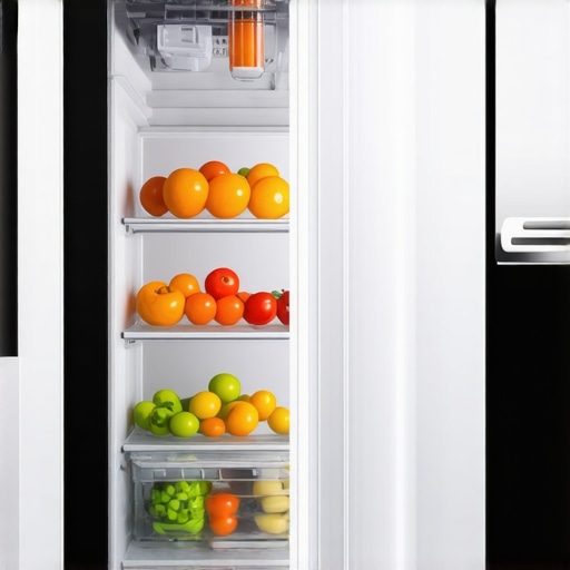 Smart Refrigerator with Humidity Management A high-tech refrigerator demonstrating humidity controls and organized storage inside
