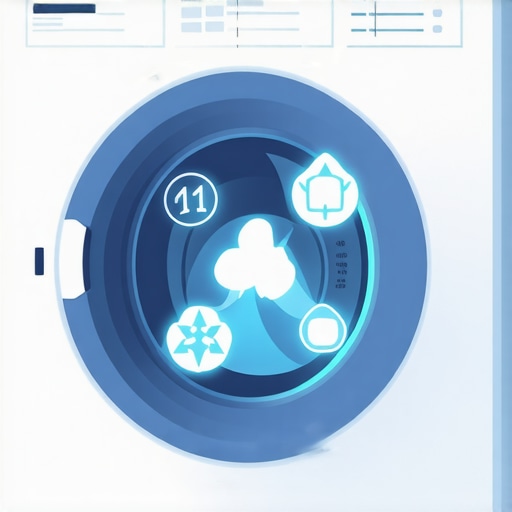Smart laundry machine displaying efficiency features and app connectivity