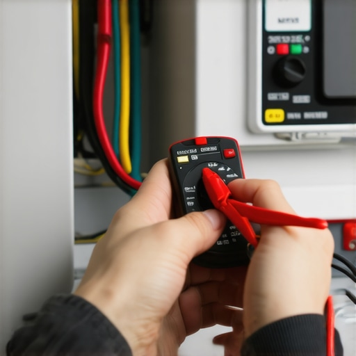 A technician testing appliance wiring with a digital multimeter for troubleshooting