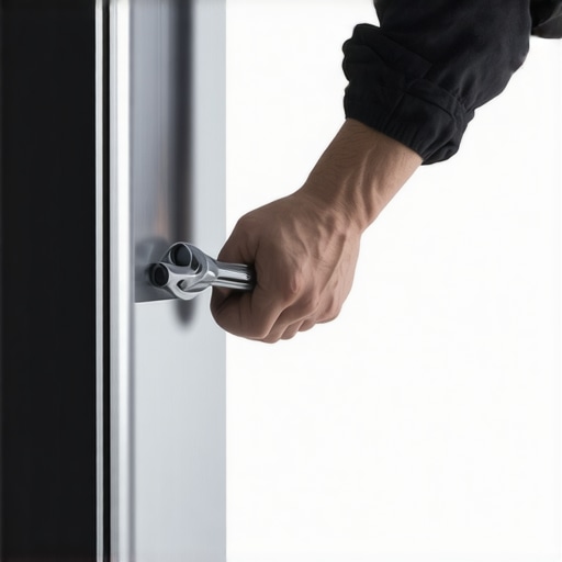 Adjusting Refrigerator Leveling Legs Hands adjusting the front leveling feet of a refrigerator using a wrench.